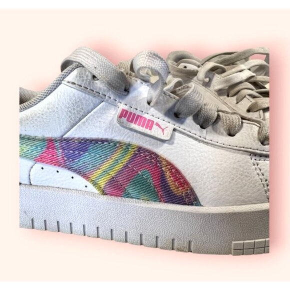 Puma Girls White Sneakers W/ Rainbow Stripe Design Size 4.5 US - Picture 4 of 8